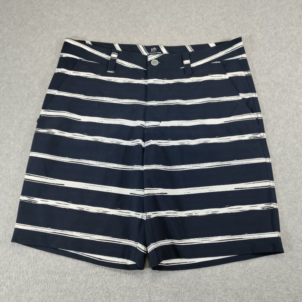 Southern Tide Shorts Mens 34 Blue White Striped Tide To Trail T3 Performance